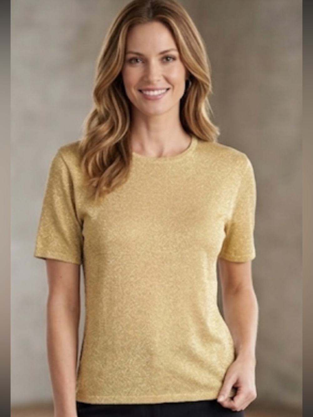 Casual Corner Glittering Gold Short Sleeve Top